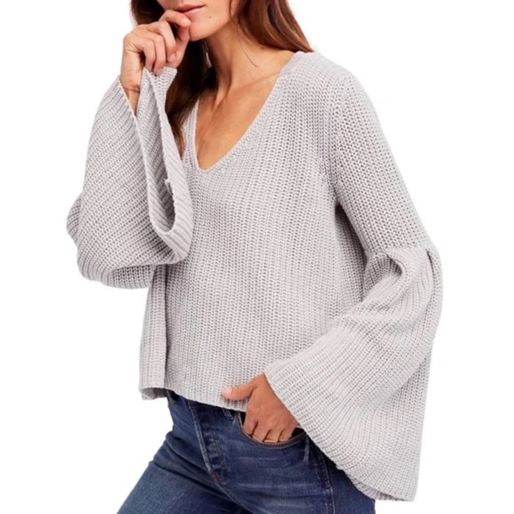 Free People Gray V-Neck Sweater